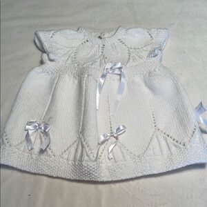 Elegant White Knit Baby Dress with Bows